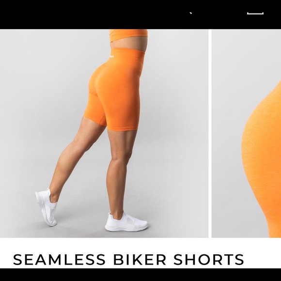 ALPHALETE SEAMLESS ORANGE BIKER SHORTS - Picture 1 of 1
